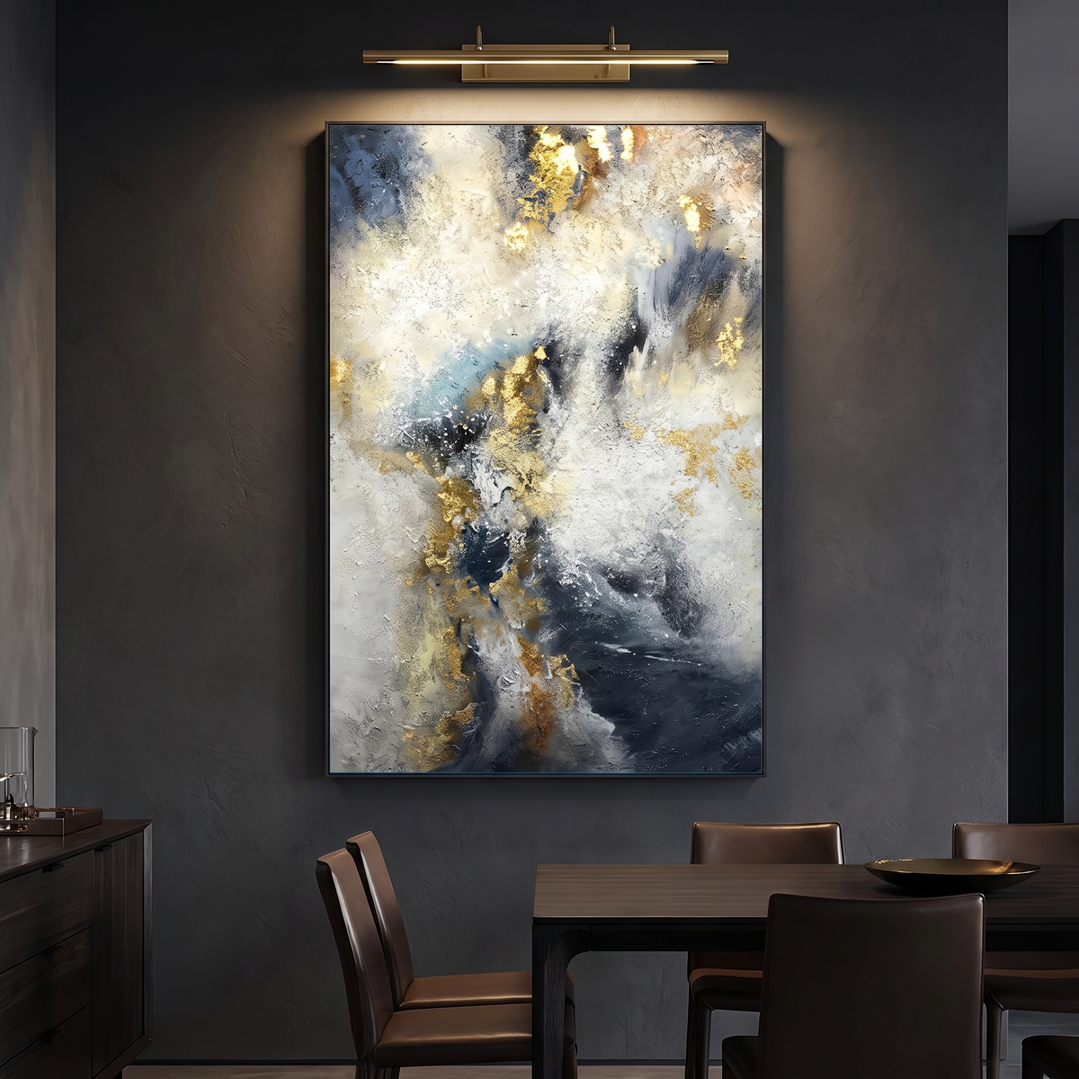 Clouds Of Glory Abstract Canvas Wall Art with dramatic gallery lighting