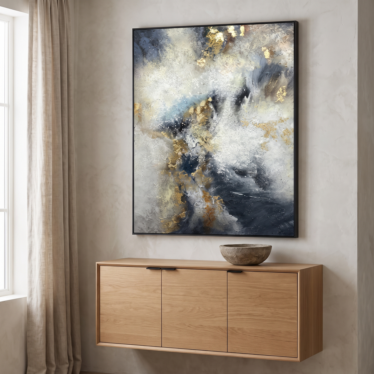 Clouds Of Glory Abstract Canvas Wall Art in a contemporary entryway