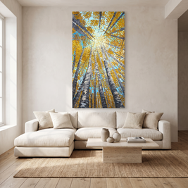 Fall Aspen Glow Canvas Wall Art in a modern living room