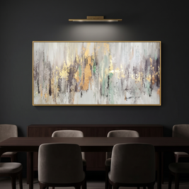 Golden Rainfall Abstract Gold Leaf Canvas Wall Art with dramatic gallery lighting