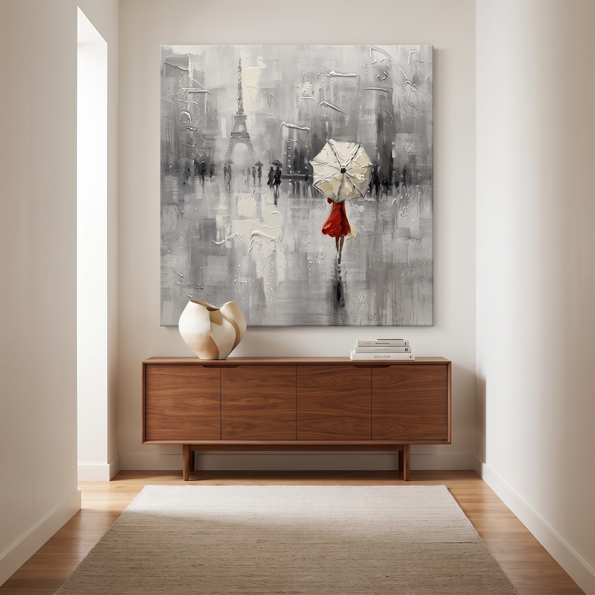 Eiffel Tower Canvas Wall Art in a contemporary hallway