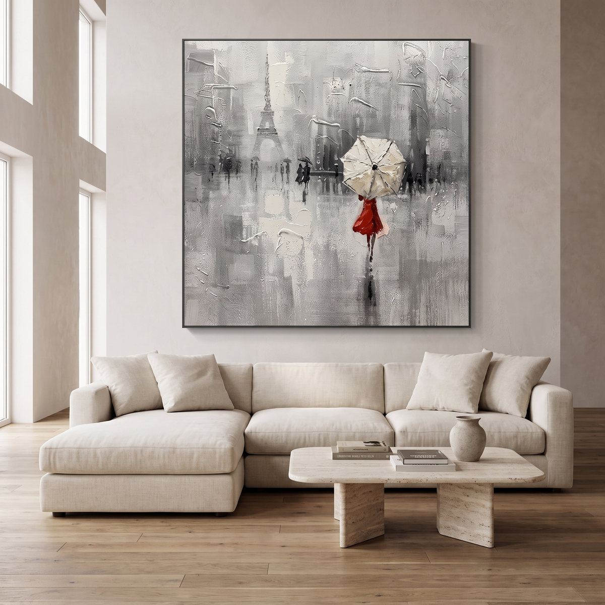 Eiffel Tower Canvas Wall Art in a modern living room