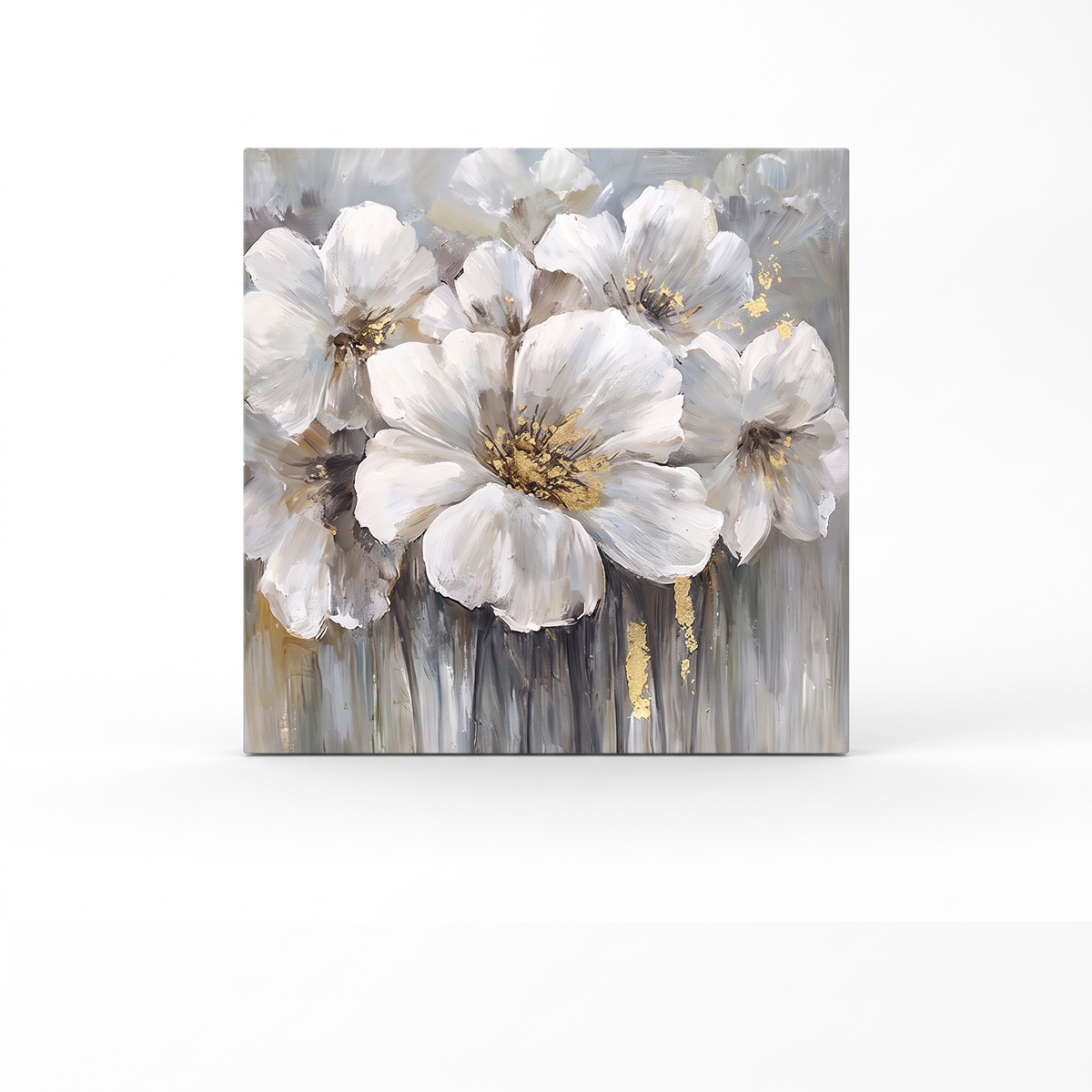 Field Of White Floral Square Canvas Art on a white background