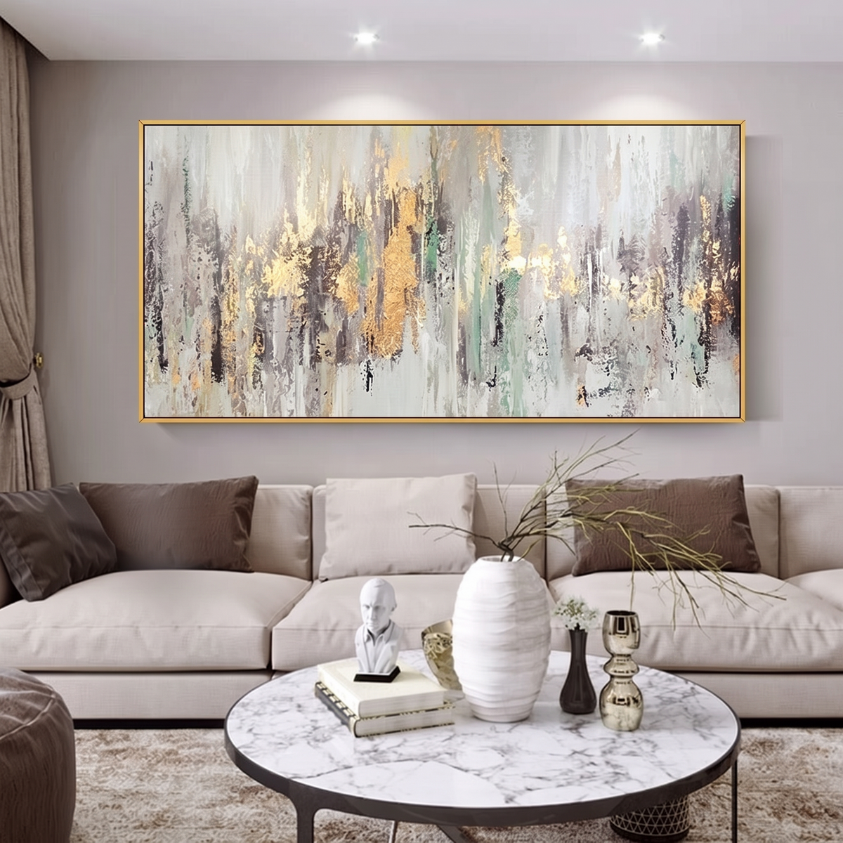 Golden Rainfall Abstract Gold Leaf Canvas Wall Art, alternate view