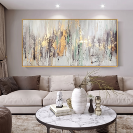 Golden Rainfall Abstract Gold Leaf Canvas Wall Art, alternate view