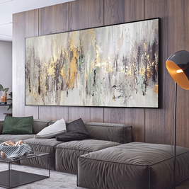 Golden Rainfall Abstract Gold Leaf Canvas Wall Art, detail view