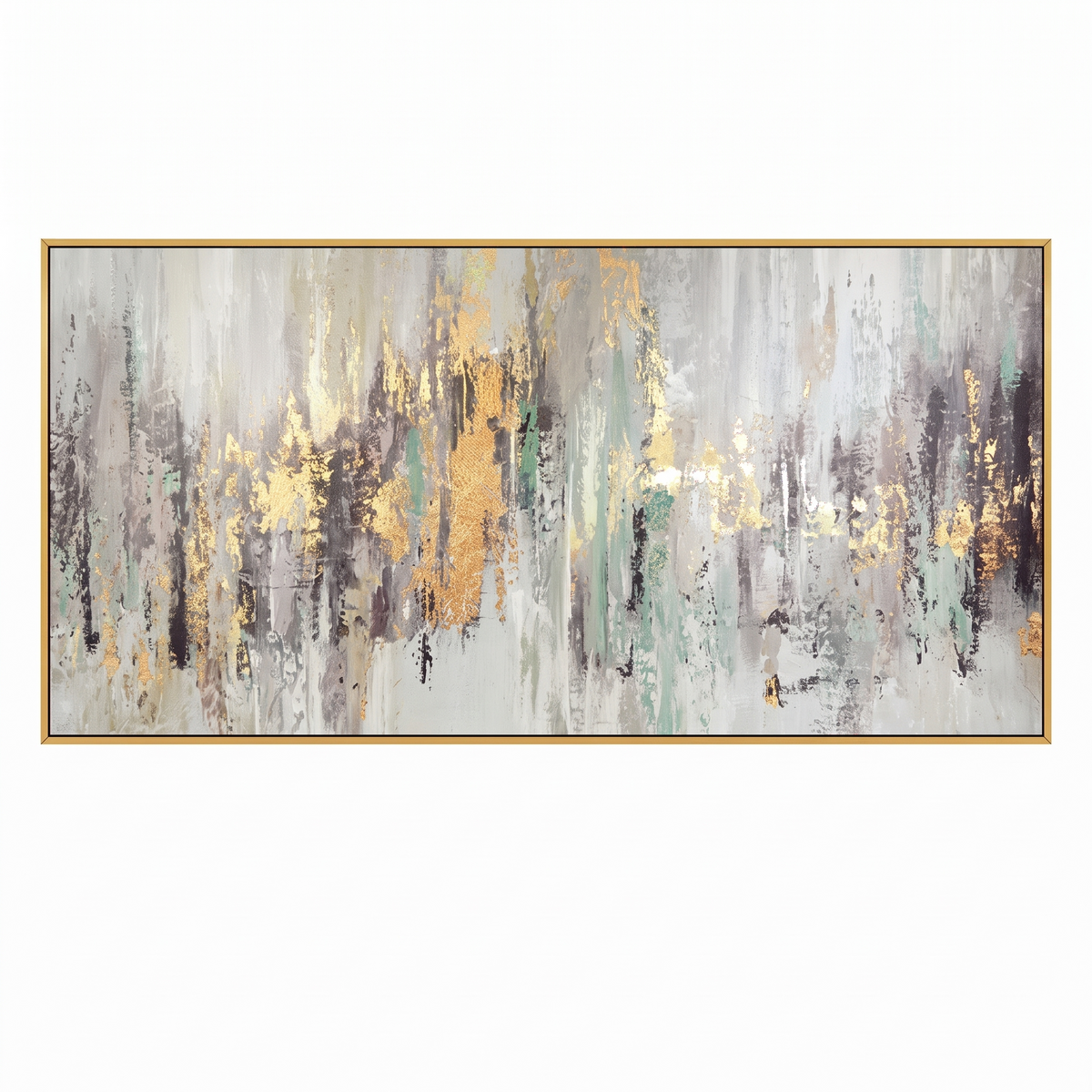 Golden Rainfall Abstract Gold Leaf Canvas Wall Art, close texture