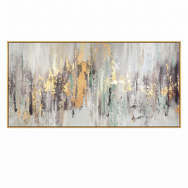 Golden Rainfall Abstract Gold Leaf Canvas Wall Art, close texture