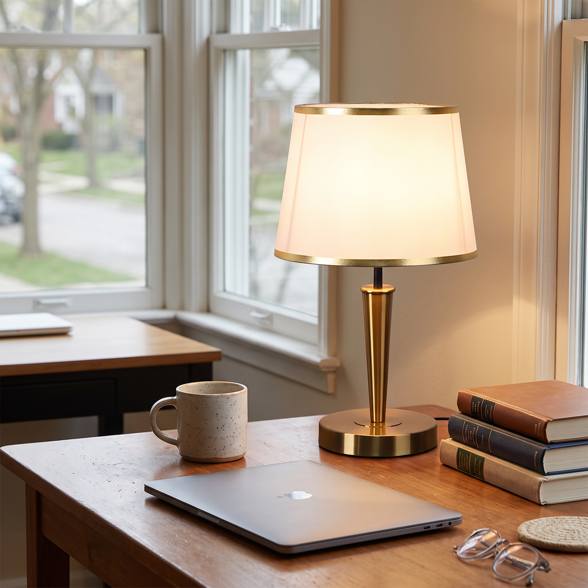 Nordic Brass Table Lamp on a home office desk