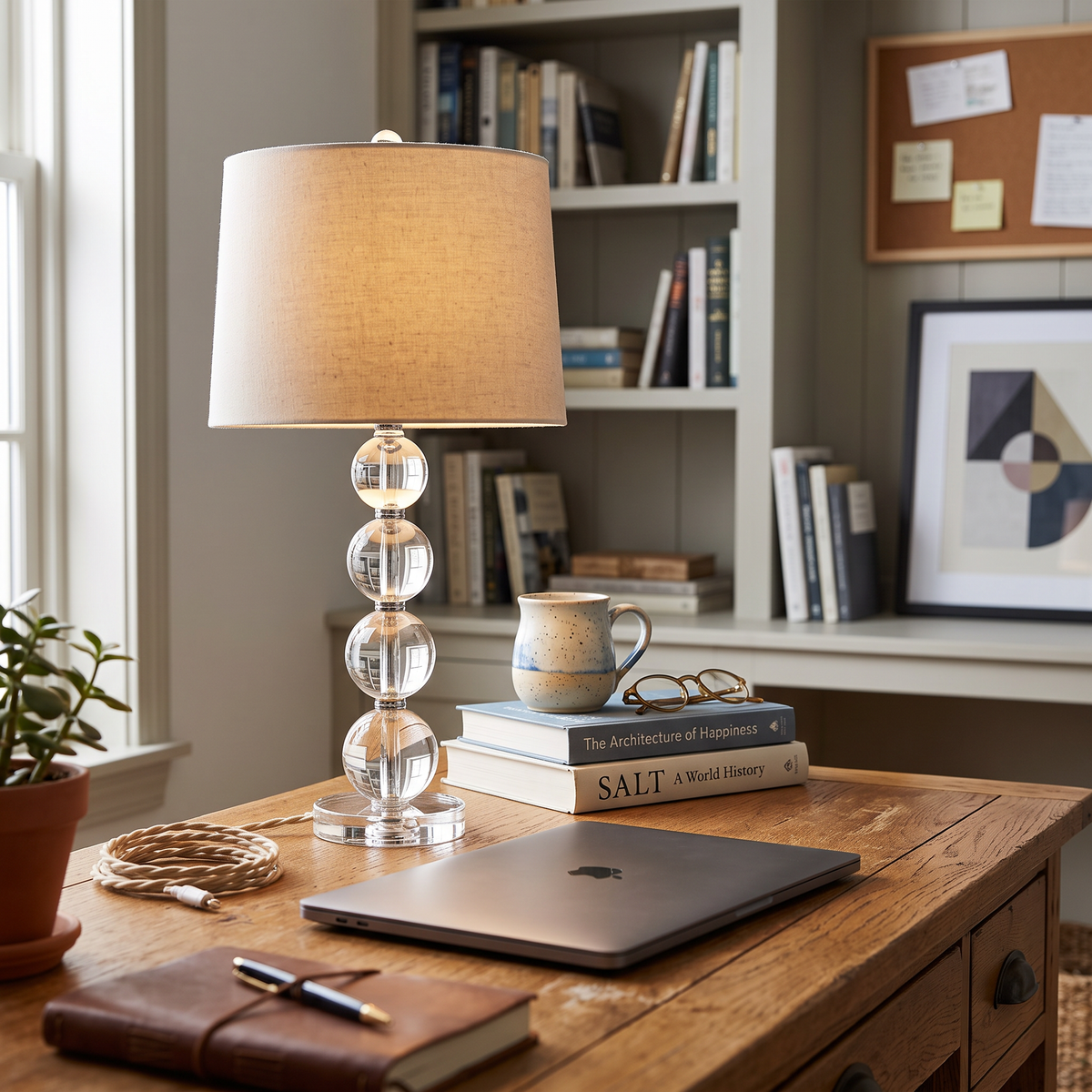 Crystal Ball Table Lamp on a home office desk