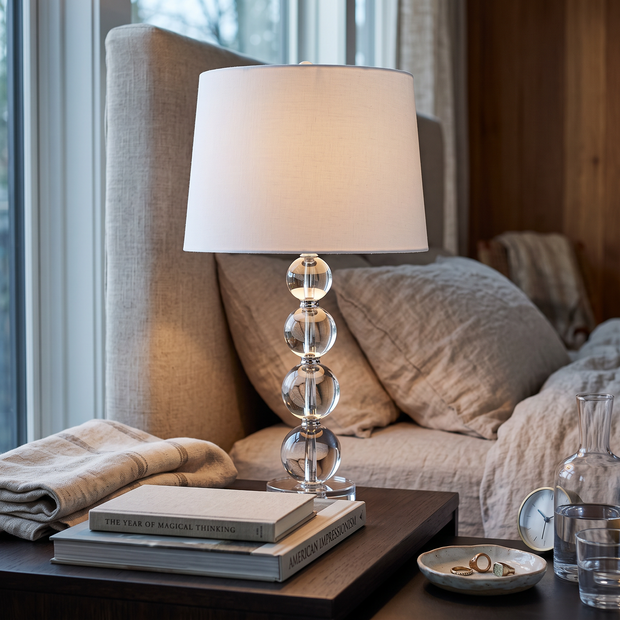 Crystal Ball Table Lamp on a bedroom nightstand