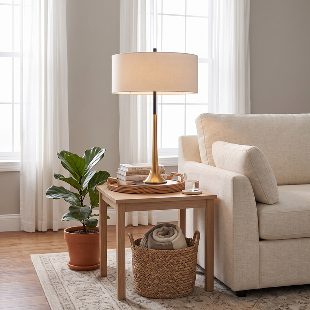 Bronze Teardrop Table Lamp on a living room side table