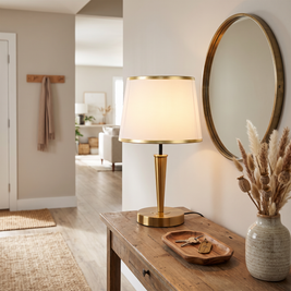 Nordic Brass Table Lamp on an entryway console table