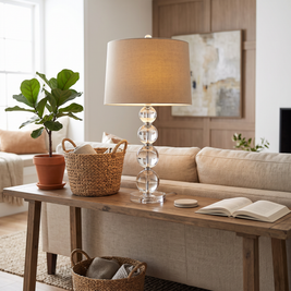 Crystal Ball Table Lamp on a living room console