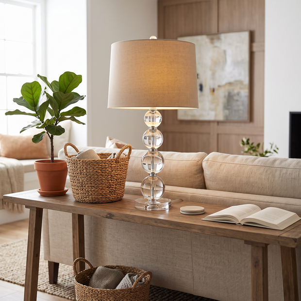 Crystal Ball Table Lamp on a living room console