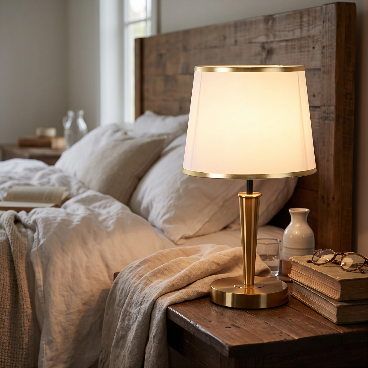 Nordic Brass Table Lamp on a bedroom nightstand