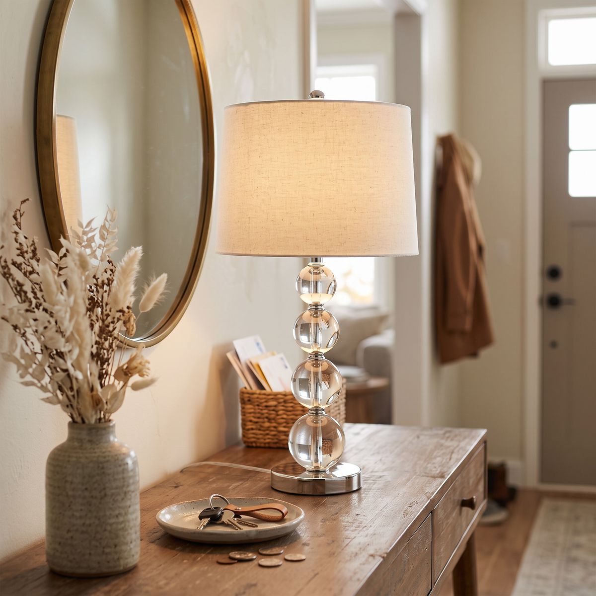 Crystal Ball Table Lamp on an entryway console table