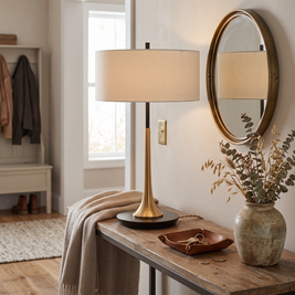 Bronze Teardrop Table Lamp on an entryway console table