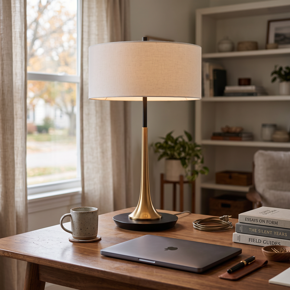 Bronze Teardrop Table Lamp on a home office desk