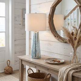 Modern Coastal Table Lamp on an entryway console table