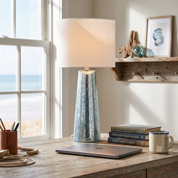 Modern Coastal Table Lamp on a home office desk