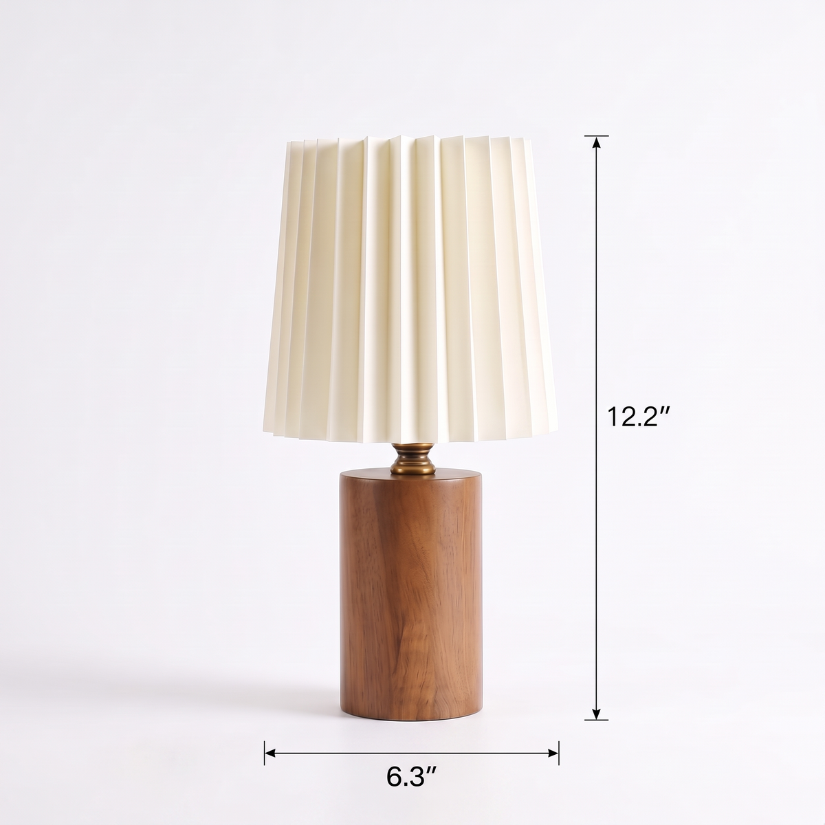 Wood Column Table Lamp dimensions, 6.3 in wide by 12.2 in high, on white background