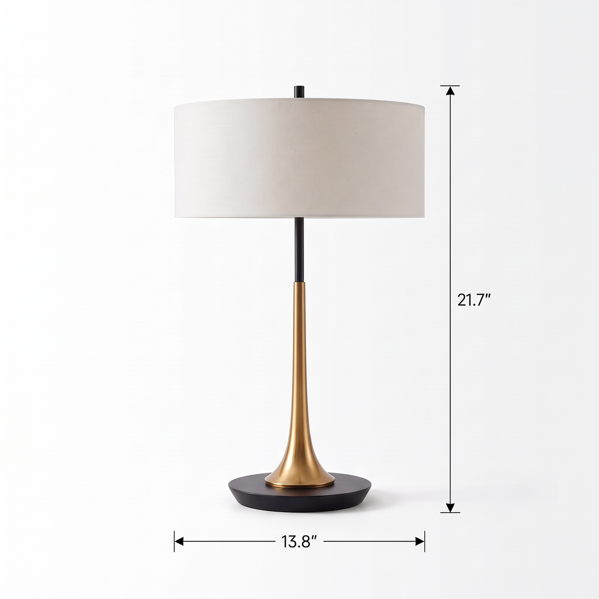 Bronze Teardrop Table Lamp dimensions, 13.8 in wide by 21.7 in high, on white background
