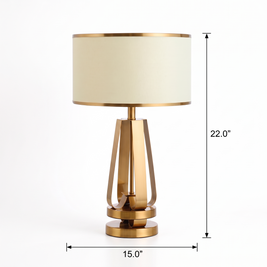 Golden Geometric Table Lamp dimensions, 15.0 in wide by 22.0 in high, on white background