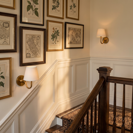Luvora Fabric Drum Wall Sconce on a staircase landing