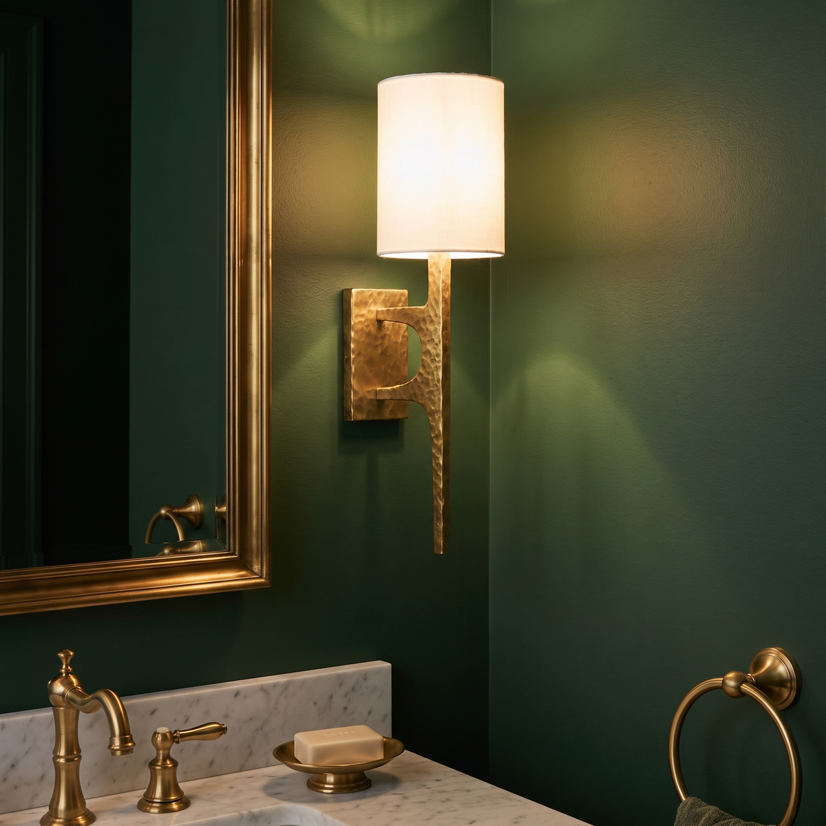 Mavora Hammered Metal Wall Light in a powder room