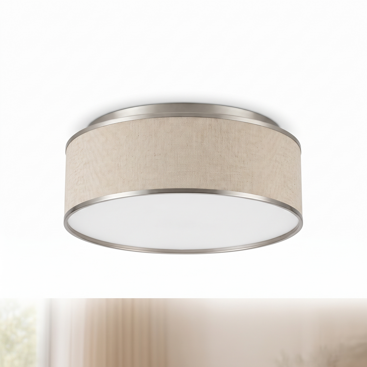 Dumora Linen Drum Flush Mount Light on white background