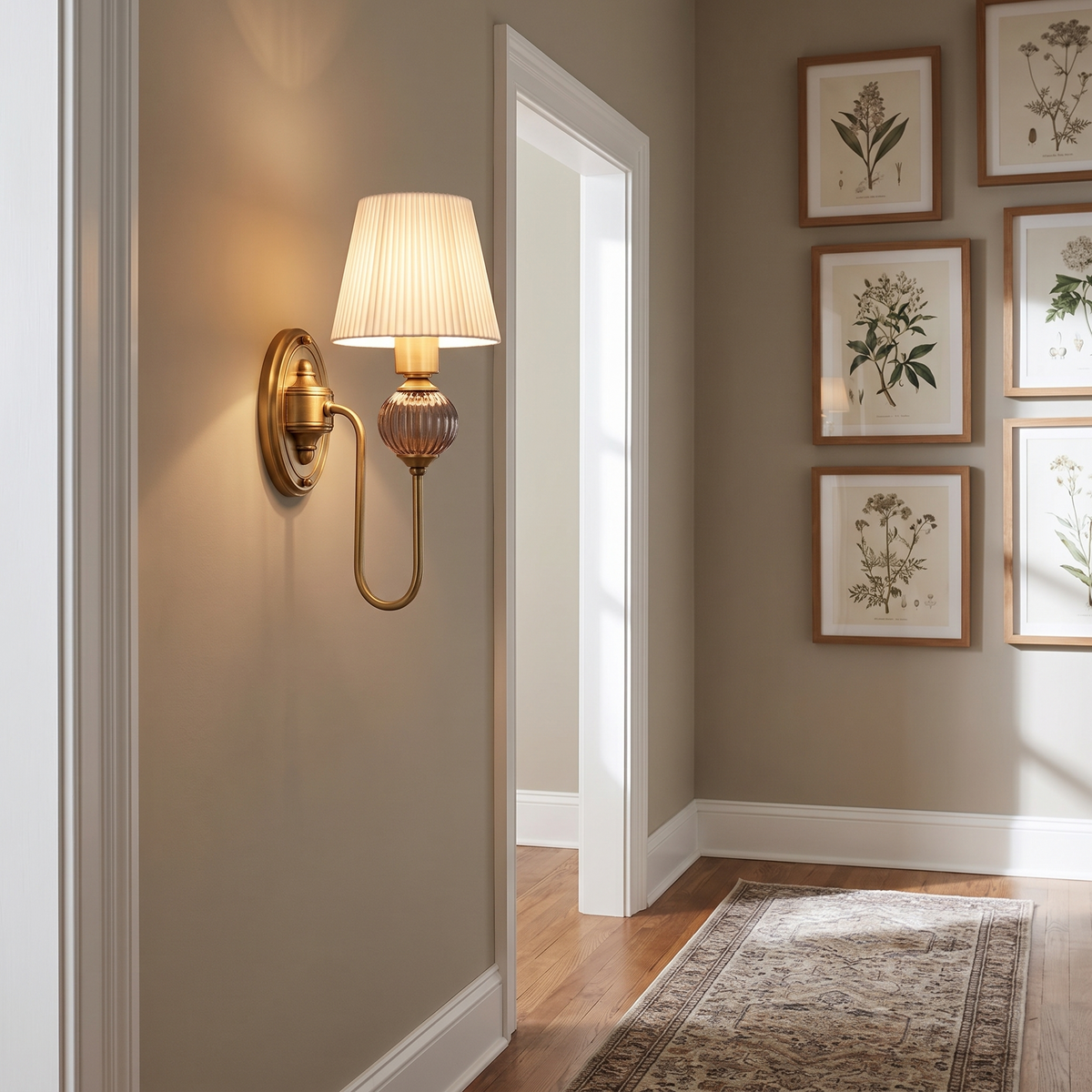 Rowan Ceramic Fabric Shade Sconce in a hallway