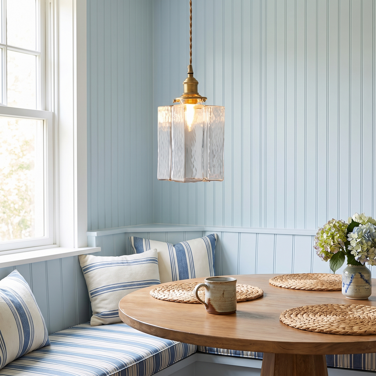 Ripple Glass Pendant Light over a breakfast nook
