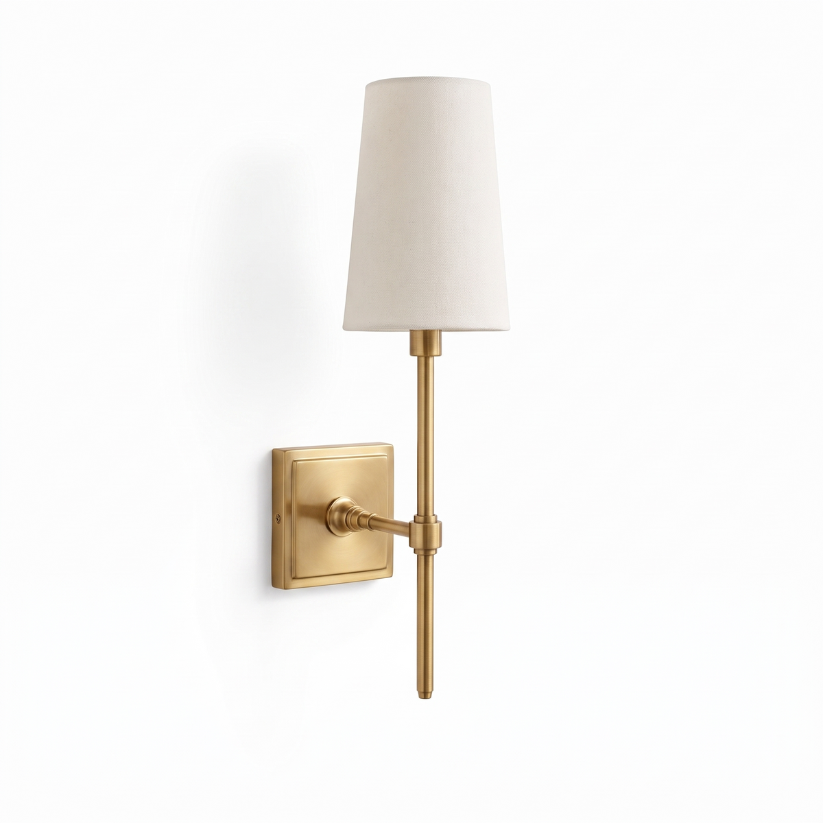 Rowan Linen Shade Brass Wall Lamp on white background