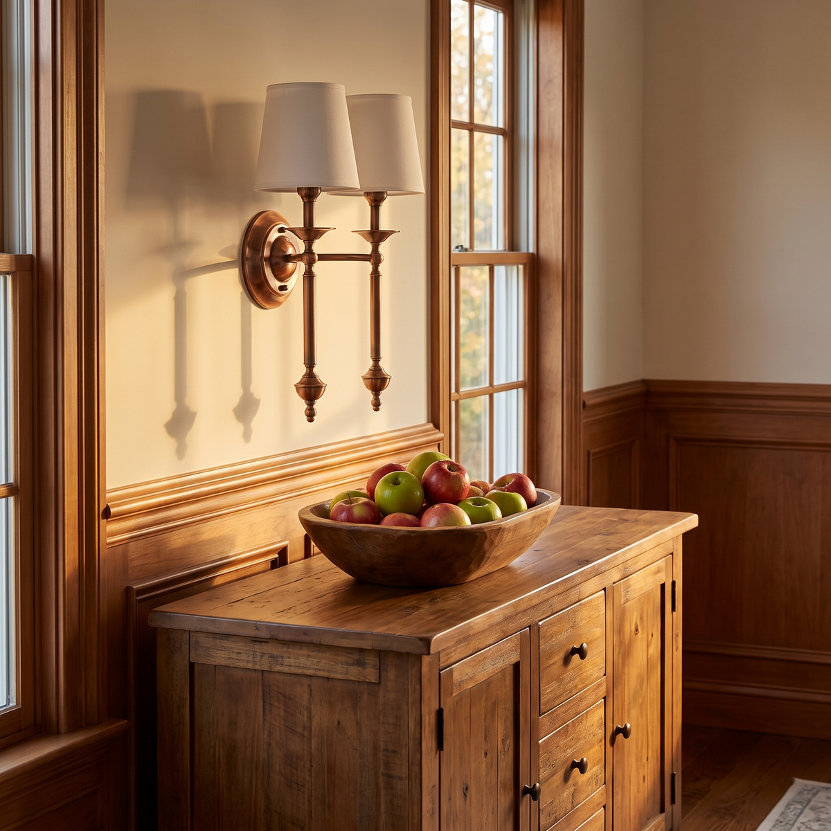 Rowan Antique Copper Wall Sconce in a dining room