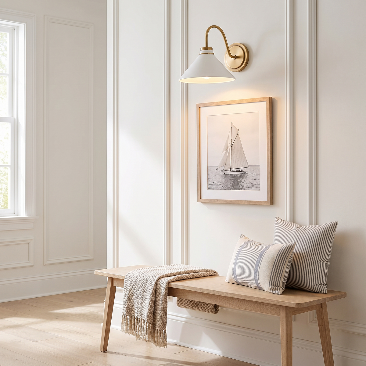 Aurenza ivory globe sconce in a hallway