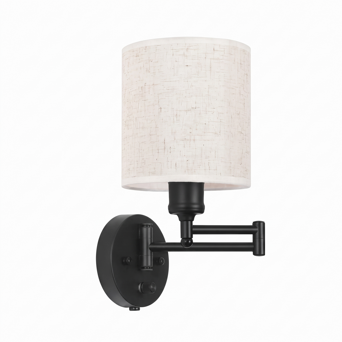 Swing Arm Fabric Sconce Light on white background