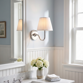 Luvora Fabric Drum Wall Sconce in chrome with white pleated shade