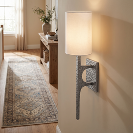 Mavora Hammered Metal Wall Light in hammered pewter