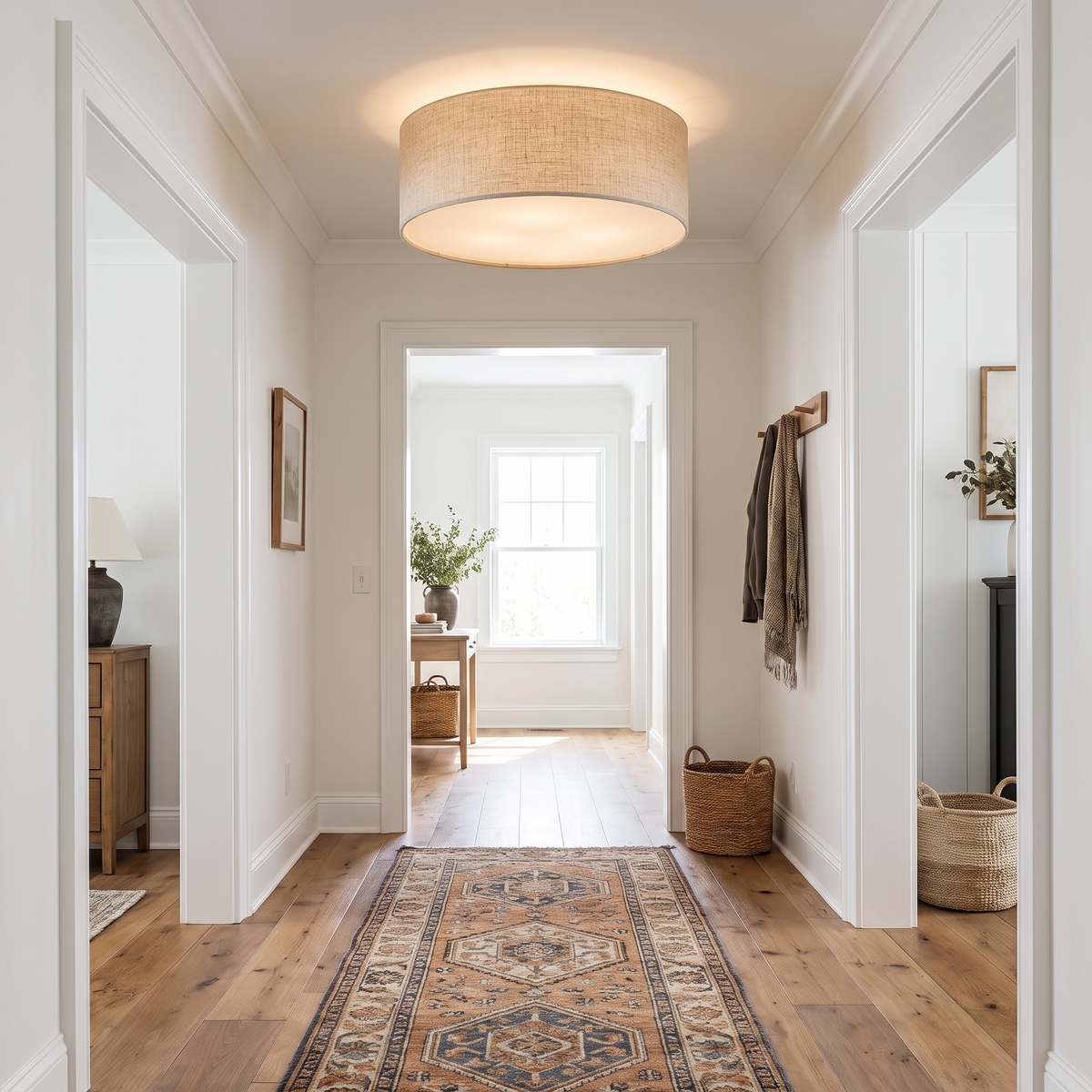 Dumora Linen Drum Flush Mount Light in white flax
