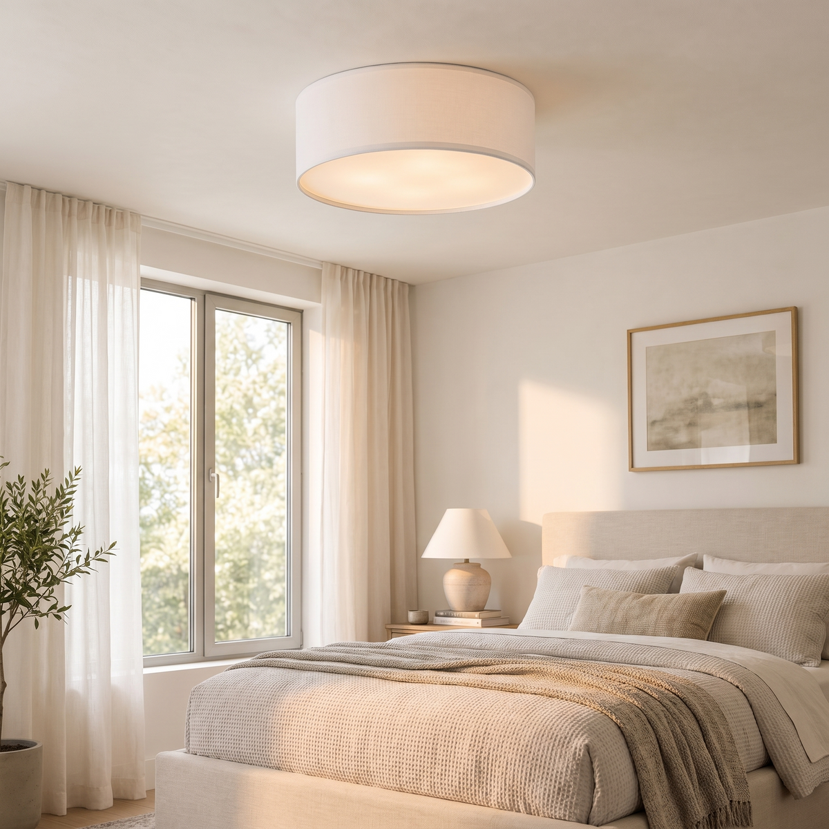 Dumora Linen Drum Flush Mount Light in white