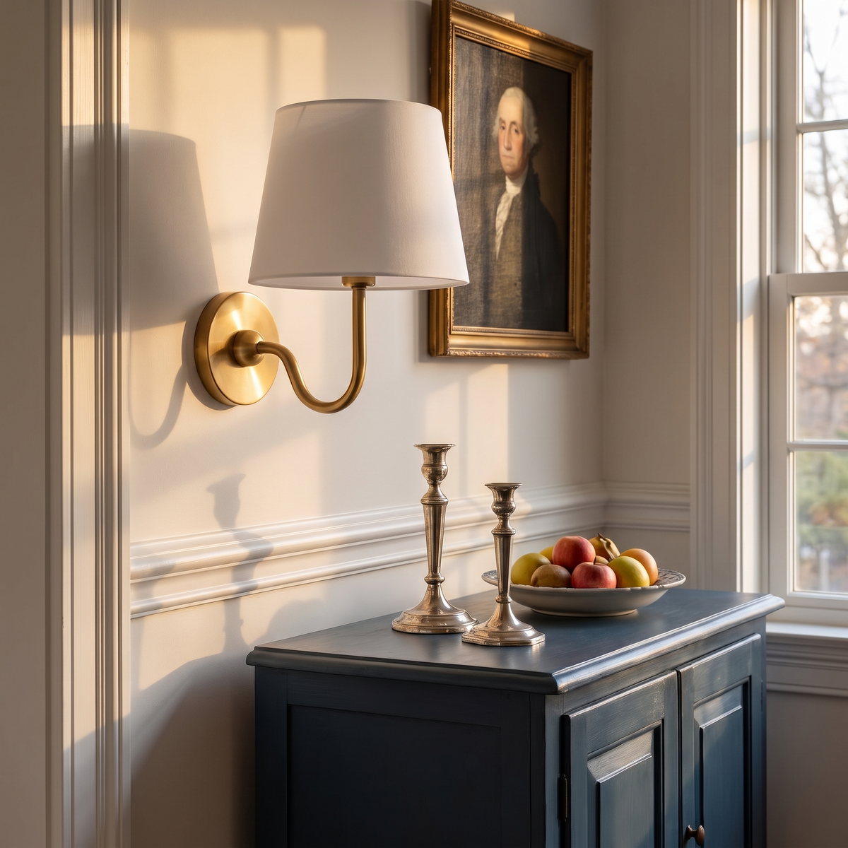 Luvora Fabric Drum Wall Sconce in brass with white plain shade