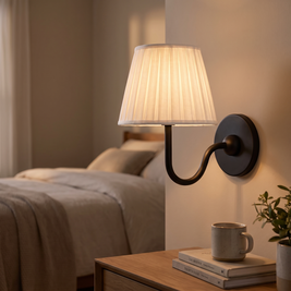 Luvora Fabric Drum Wall Sconce in matte black with white pleated shade