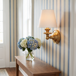 Rowan Drum Shade Wall Sconce in brass with white plain shade