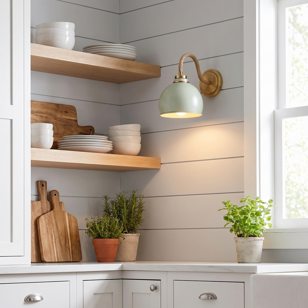Aurenza Globe Sconce with coated celadon shade