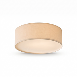 Dumora linen drum flush mount light on a pure white background