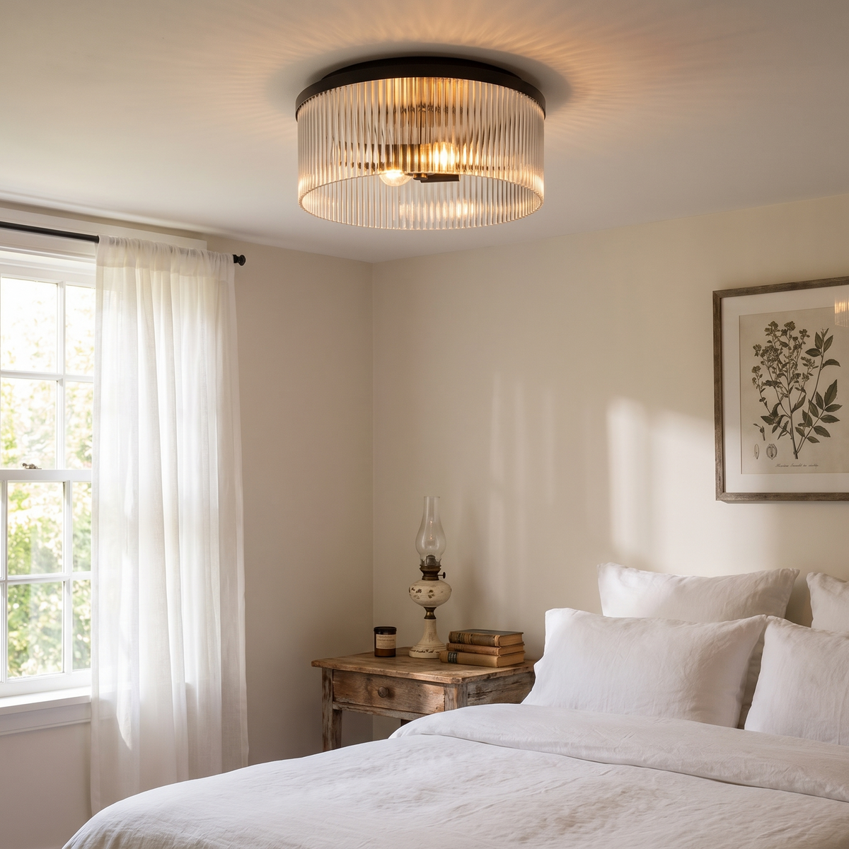 Bravira Ribbed Glass Flush-Mount Ceiling Light