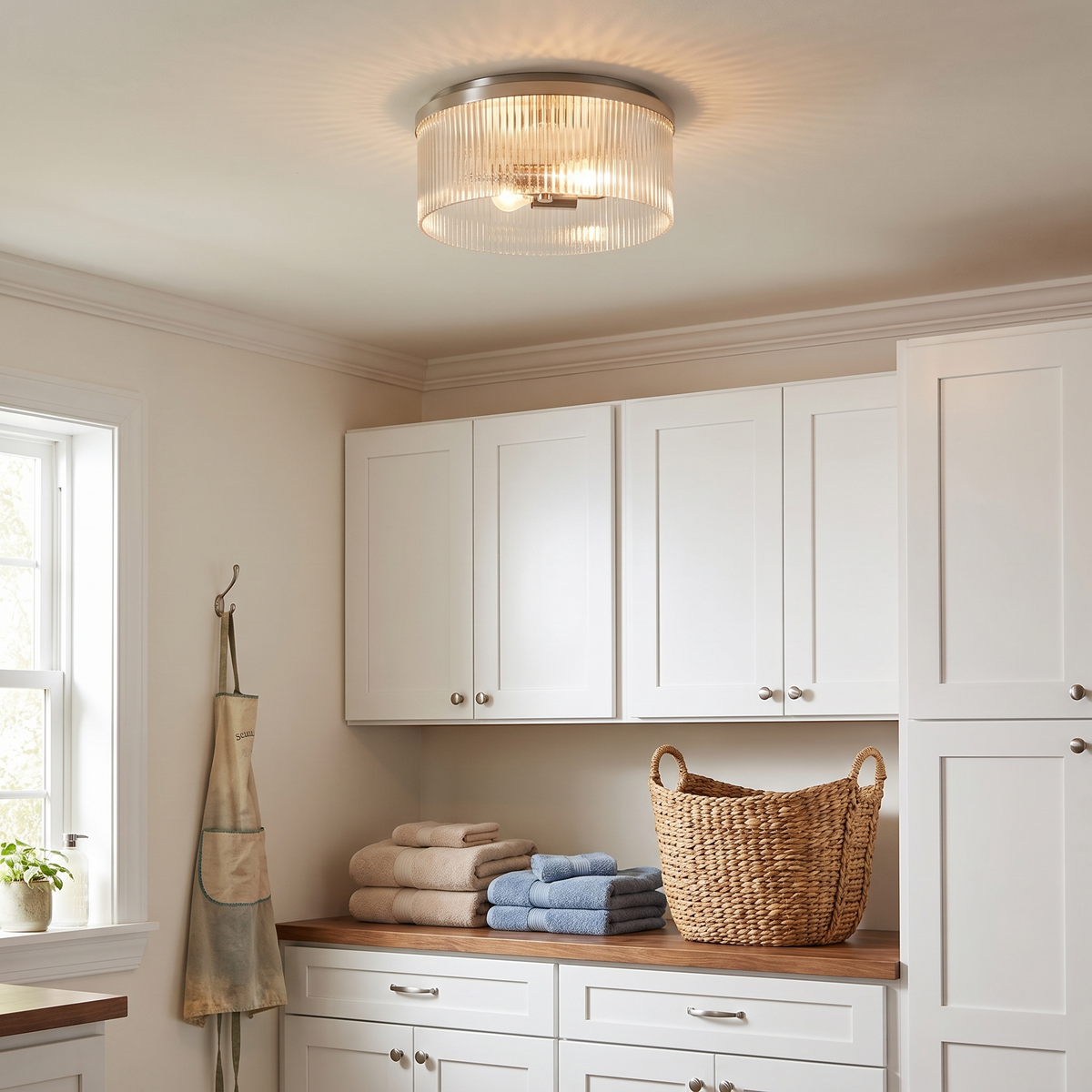 Bravira Ribbed Glass Flush-Mount Ceiling Light