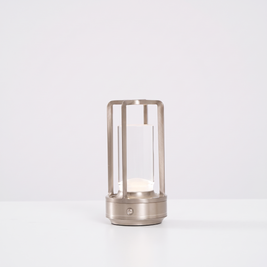 Lantern Cordless Crystal Table Lamp - satin nickel - white background