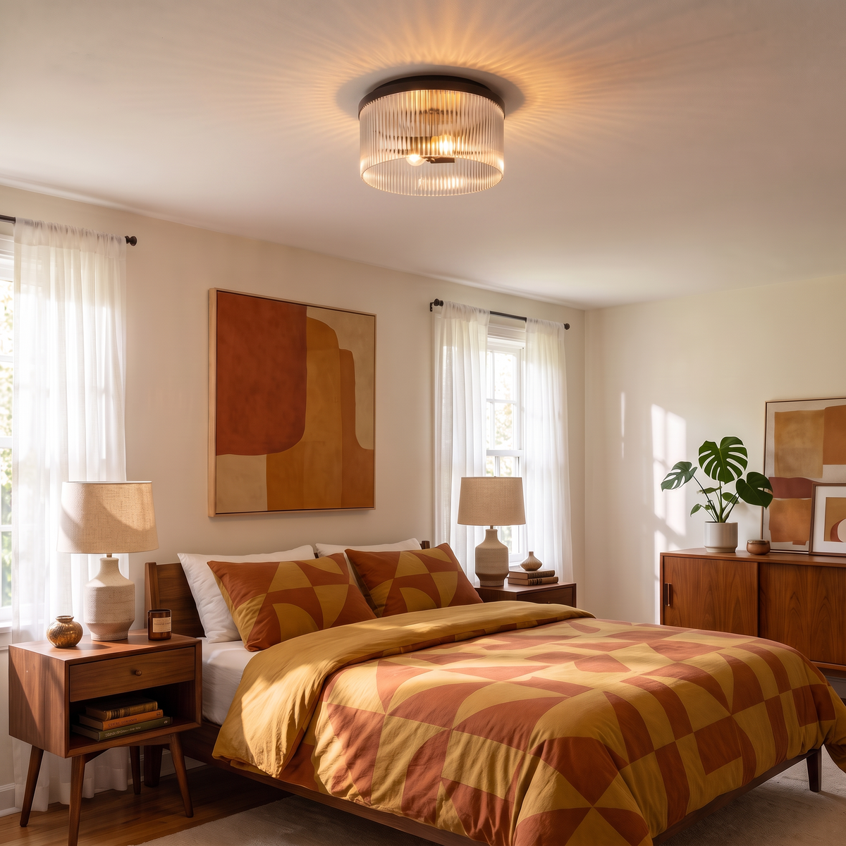 Bravira Ribbed Glass Ceiling Light - lifestyle 1